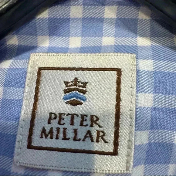 Peter Millar Shirt Mens Small Blue White Gingham Plaid Long Sleeve Button Down - Picture 3 of 8